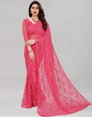 Samah Embellished, Dyed, Solid/Plain Bollywood Net Saree(Pink)