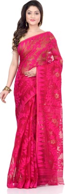 TANTLOOM Floral Print Jamdani Handloom Pure Cotton Saree(Pink)