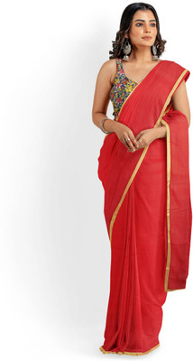 NEW SAREEZHOUSE Solid/Plain Bollywood Chiffon Saree(Red)