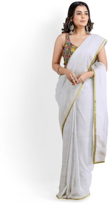 Sareez House Solid/Plain Bollywood Chiffon Saree(White)