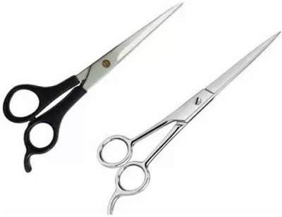 QKYPZO Combo of 2 Salon Accessories Scissor: 2 Barber Hair Cutting Scissor Styling Trimming and Scissor Scissors(Set of 2, Black Silver)
