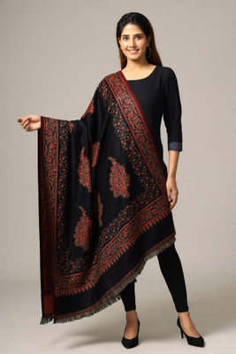 Ravaiyaa - Attitude Is Everything Wool Woven, Paisley Women Shawl(Black)