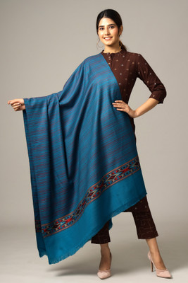 Ravaiyaa - Attitude Is Everything Wool Striped, Embellished, Woven Women Shawl(Light Green)