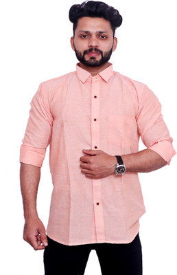 LIBSADRESSES Men Solid Casual Pink Shirt