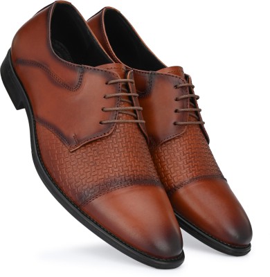 Muntjac Genuine leather designer tan derby shoes for men Lace Up For Men(Tan)