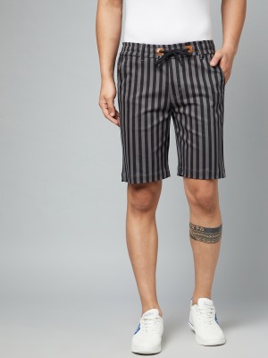 WATELLO Striped Men Grey, Black Basic Shorts