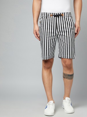 WATELLO Striped Men White, Black Basic Shorts