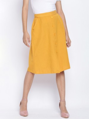 OXOLLOXO Solid Women Pencil Yellow Skirt
