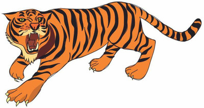 Jump up 57 cm Angry tiger Self Adhesive Sticker(Pack of 1)