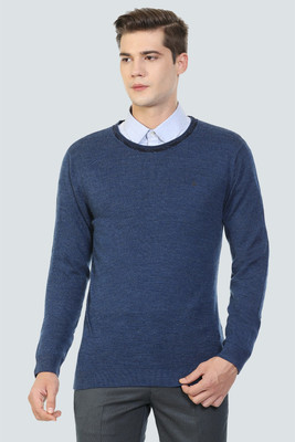 LOUIS PHILIPPE Solid Round Neck Casual Men Dark Blue Sweater