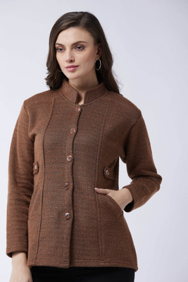 Pivl Self Design High Neck Casual Women Brown Sweater
