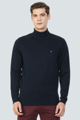 LOUIS PHILIPPE Solid High Neck Casual Men Blue Sweater