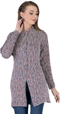 lady willington Printed Round Neck Casual Women Silver Sweater