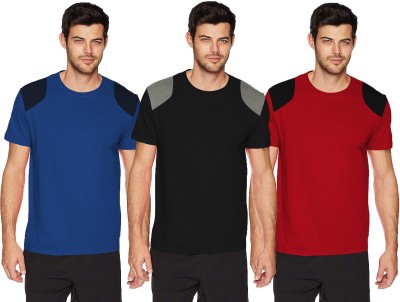 THE BLAZZE Solid Men Round Neck Dark Blue, Red, Black T-Shirt