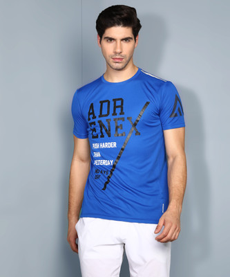 Adrenex Printed Men Round Neck Light Blue T-Shirt