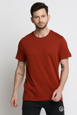 VAN HEUSEN Solid Men Round Neck Orange T-Shirt