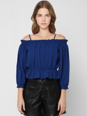 ONLY Casual Solid Women Blue Top