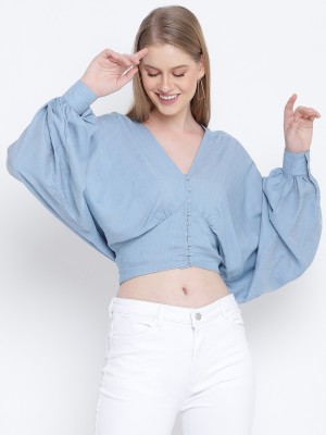 OXOLLOXO Casual Solid Women Blue Top