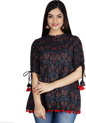 FabRasiya Casual Printed Women Black Top