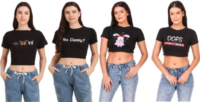 4M SALES Casual Printed Women Black Top