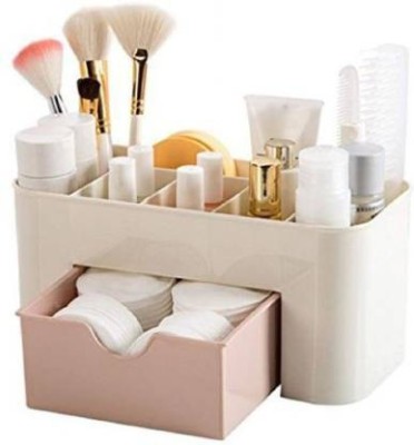 dreamexpo Creations Plastic Cosmetic, Makeup Storage, Multifunctional Desktop Tidy Organiser Box (Multi Colour) Cosmetic Organizer Vanity Box Cosmetic Organizer Vanity Box(Cream)