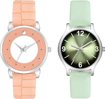 SPLAZOS Formal Stone And Shad Color Dial And Genuine Leather Strap Pack Of 2 Analog Watch  - For Girls