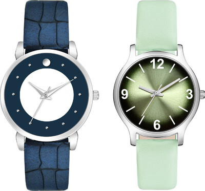 SPLAZOS Formal Stone And Shad Color Dial And Genuine Leather Strap Pack Of 2 Analog Watch  - For Girls