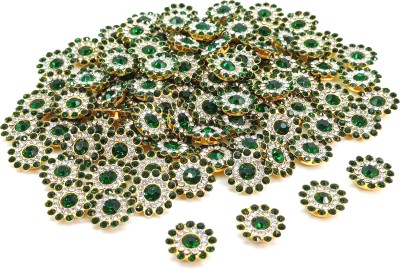PRANSUNITA 100 pcs Zarkan Flower Shape Claw Cup Sew on Rhinestone Crystal Glass Beads Buttons Stones for Jewellery Making, Dress Decoration, Crafts & Embroidery Works, Belt and Shoes – Size 14 mm – Colour -Dark Green