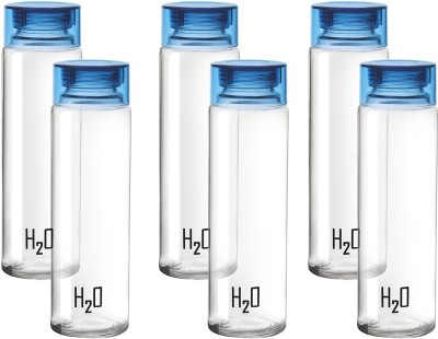 AK HUB Cello H2O Sodalime Glass Fridge Water Bottle with Plastic Cap ( Set Of 6 - Blue ) 1000 ml Bottle(Pack of 6, Clear, Glass)