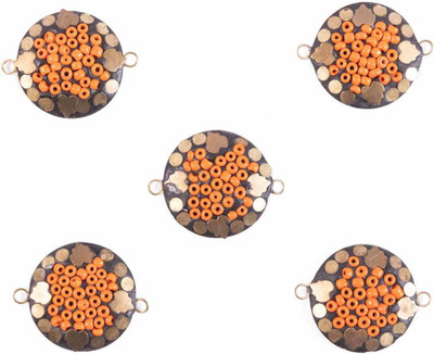 Mohan Shoppe Orange-Dull Golden Color Round Ladies Button with Plastic Beads Metal Buttons(Pack of 5)