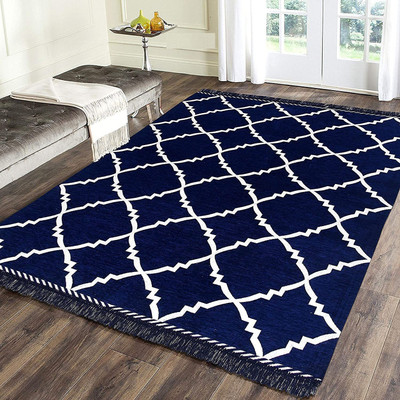 Linen Basics Blue Chenille Runner(5 ft,  X 7 ft, Rectangle)