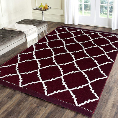 Sparrow world Maroon Chenille Runner(5 ft,  X 6 ft, Rectangle)
