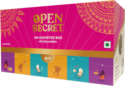 OPEN SECRET Celebration Gift Box: 12 Assorted Nutty Cookies with Chocolate & Dryfruits Cookies Biscuit(150 g)