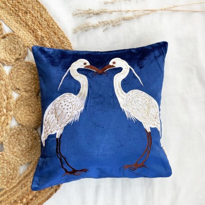 Folkstorys Embroidered Cushions Cover(40.64 cm*40.64 cm, Blue)