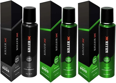 KILLER Wave, Marine, Marine(150ml Each) Deodorant Spray - For Men & Women (Pack of 3) Body Spray - For Men & Women (150 ml, Pack of 3) Body Spray  -  For Men & Women(450 ml, Pack of 3) KILLER Wave, Marine, Marine(150ml Each) Deodorant Spray - For Men & Women (Pack of 3) Body Spray - For Men & Women (150 ml, Pack of 3) Body Spray  -  For Men & Women(450 ml, Pack of 3)