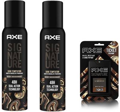 AXE Signature (( 2 Dark Temptation Smooth Chocolate Fragrance No Gas Body Deodorant Each 122ml With 1 Dark Temptation Pocket Perfume 17ml )) Pack of 3 Body Spray  -  For Men  (261 ml, Pack of 3)