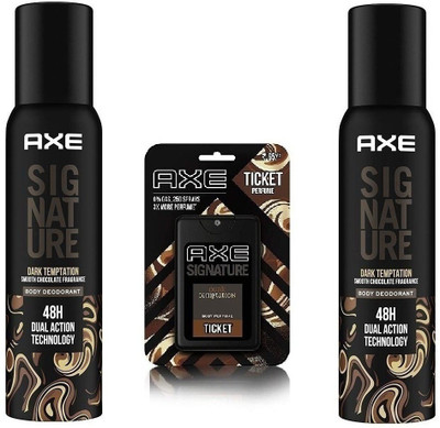 AXE Signature 2 Dark Temptation Smooth Chocolate Fragrance No Gas Body Deodorant Each 122ml With 1 Dark Temptation Pocket Perfume 17ml Set of= 3 Body Spray - For Men(261 ml, Pack of 3) AXE Signature 2 Dark Temptation Smooth Chocolate Fragrance No Gas Body Deodorant Each 122ml With 1 Dark Temptation Pocket Perfume 17ml Set of= 3 Body Spray - For Men(261 ml, Pack of 3)