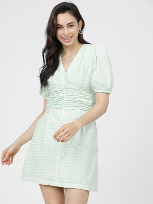 Tokyo Talkies Women High Low Green Above Knee/Mid Thigh Length Dress