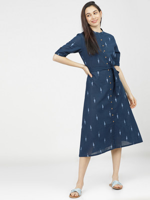 Vishudh Women High Low Dark Blue Midi/Calf Length Dress