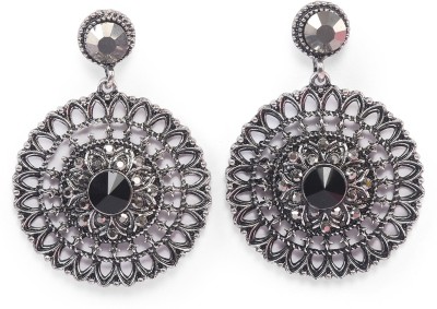 Zoey Circular Design Silver Oxidized Statement Drop Earrings For Women/Girls Alloy Drops & Danglers