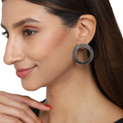 Zoey ZOEY Oxidized Gold-Plated Circular Studs Afghani Style Alloy Stud Earring