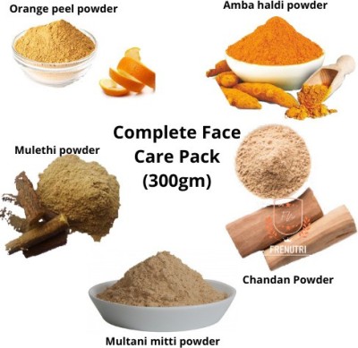 FRENUTRI Combo of Multani Mitti Powder 100gm , Amba haldi powder 50gm , Chandan Powder 50gm , Orange Peel Powder 50gm ,Mulethi Powder 50gm (Total 300gm)(300 g)