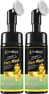 MaxBella Brightening Vitamin C Foaming  with Built-In Face Brush for Deep Cleansing, With Vitamin C & Turmeric | No Parabens, Sulphate, Silicones | Pack of 2  Face Wash(300 ml)