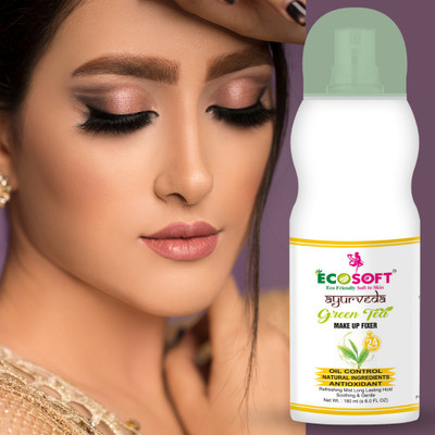 ECOSOFT AYURVEDA Green Tea Long lasting Makeup Fixer Natural Spray CAN BE APPLIED ANY TYPE OF MAKE UP, MIST & FIX Primer. Oil Control Natural ingredients antioxidant refreshing mist long lasting hold soothing & gentle. Ultimate Refreshing and rejuvenating skin makeup setting spray long lasting & moi