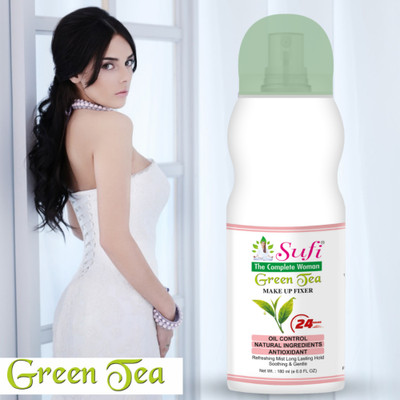 sufi soothing & gentle Green tea makeup Foundation fixer Natural MAKEUP Foundation FIXER SPRAY Primer New Ultimate Green Tea Make-Up Fixer Refreshing and rejuvenating skin makeup setting spray long lasting & moisturizing. Oil Control Natural ingredients antioxidant refreshing mist long lasting hold,