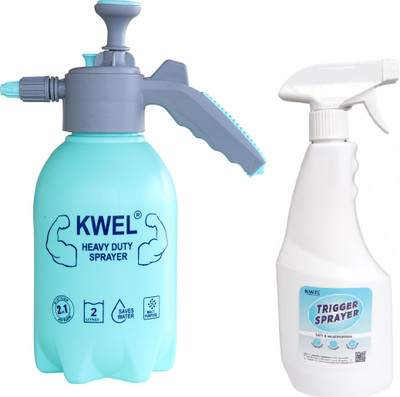 KWEL Heavy Duty Plastic Sprayer with 500ml Flat Spray Bottle (Blue-White) Multipurpose Plastic Unbreakable Sanitizer Sprayer Pressure Pump for Home, Garden, Fertilizers (Combo of 2) Capacity 2.2 L 2.2 L Hose-end Sprayer(Pack of 2)