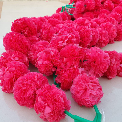 ECSTATIC CREATION Red Marigold Artificial Flower(60 inch, Pack of 5, Garlands)