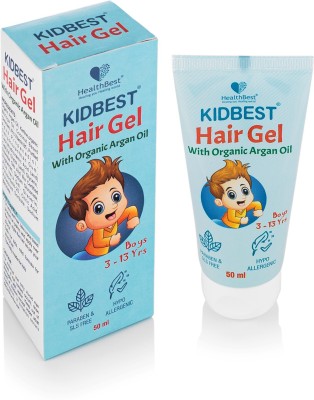 HealthBest Kidbest Hair Gel for Kids Hair Styling | Made with Organic Argan Oil, Kertine & Moringa Oil | Hair Growth | Damaged Hair | Tear, Paraben, SLS free | 50ml Hair Gel(50 ml)