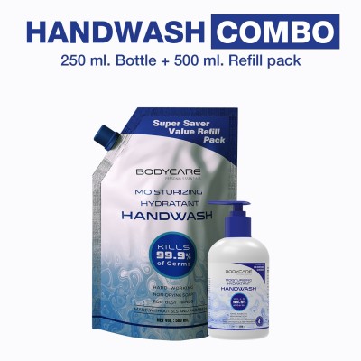 MY BODYCARE Refreshing & Moisturizing Hydratant Germ Protection Liquid Soap Handwash Formulation With Chlor-Hexidine Gluconate Free From All Harmful Chemicals Combo Pack Of 2 Hand Wash Bottle + Refill(2 x 375 ml)