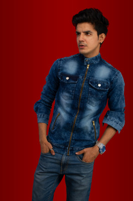 HOZIE Full Sleeve Solid Men Denim Jacket